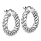 Leslie's 14K w/White RH-plat Polished/Twisted Round Hoop Earrings - Image 4