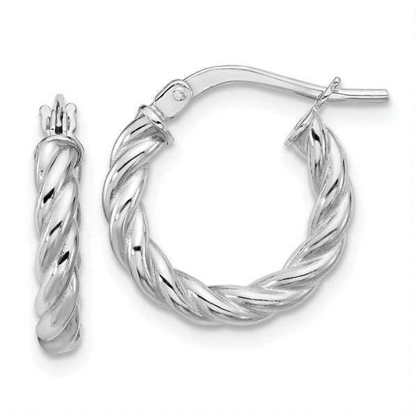 Leslie's 14K w/White RH-plat Polished/Twisted Round Hoop Earrings