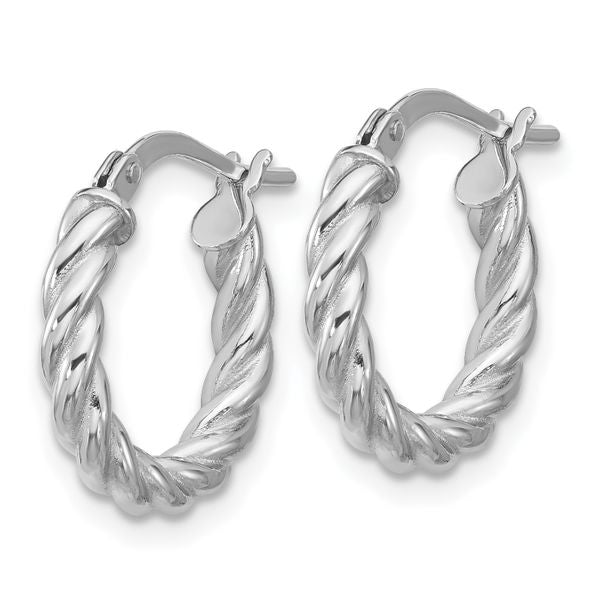 Leslie's 14K w/White RH-plat Polished/Twisted Round Hoop Earrings - Image 2