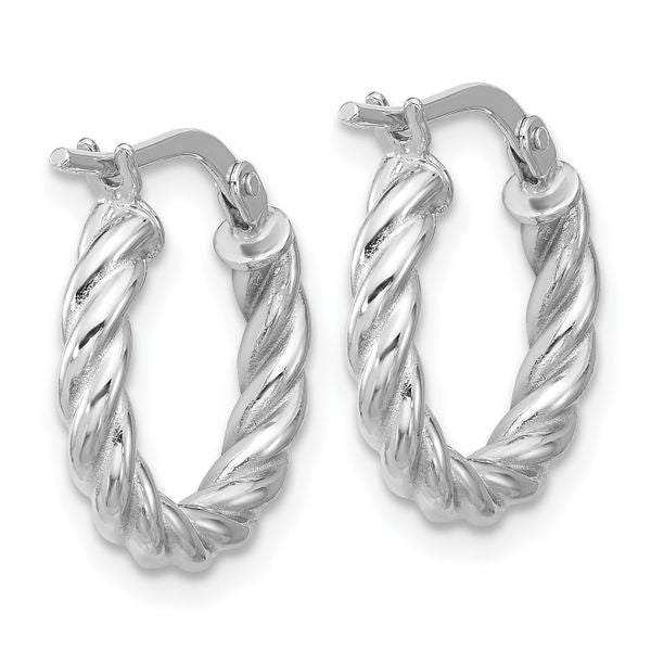 Leslie's 14K w/White RH-plat Polished/Twisted Round Hoop Earrings - Image 4