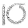 Leslie's 14K w/White RH-plat Polished/Twisted Round Hoop Earrings