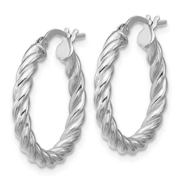 Leslie's 14K w/White RH-plat Polished/Twisted Round Hoop Earrings - Image 2