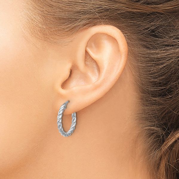 Leslie's 14K w/White RH-plat Polished/Twisted Round Hoop Earrings - Image 3