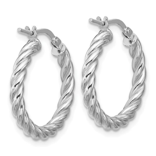 Leslie's 14K w/White RH-plat Polished/Twisted Round Hoop Earrings - Image 4
