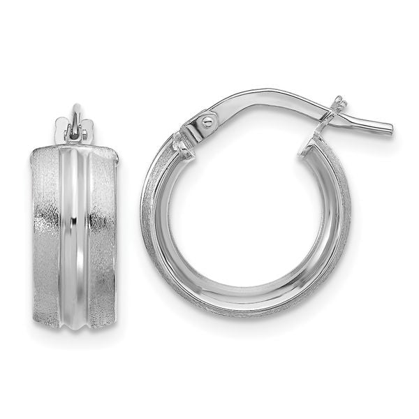 Leslie's 14K White Gold Polished and Satin Round Hoop Earrings