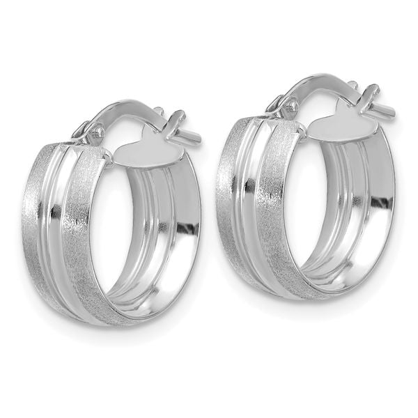 Leslie's 14K White Gold Polished and Satin Round Hoop Earrings - Image 2