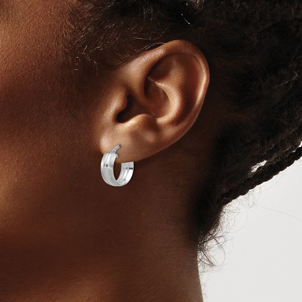 Leslie's 14K White Gold Polished and Satin Round Hoop Earrings - Image 3