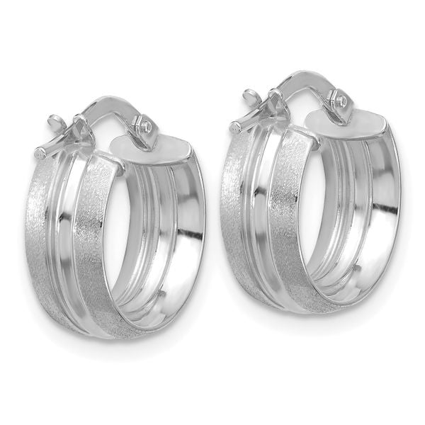 Leslie's 14K White Gold Polished and Satin Round Hoop Earrings - Image 4