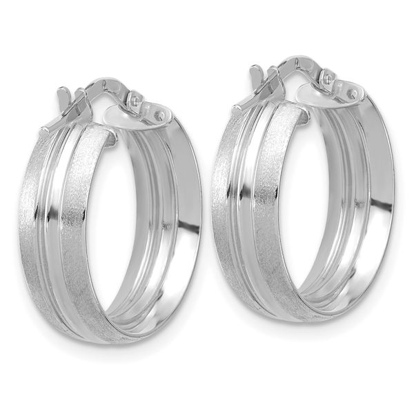 Leslie's 14K White Gold Polished and Satin Round Hoop Earrings - Image 4