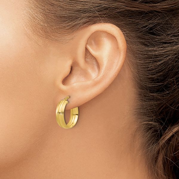 Leslie's 14K Polished and Satin Round Hoop Earrings - Image 3