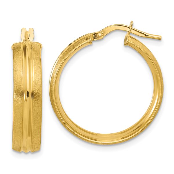 Leslie's 14K Polished and Satin Round Hoop Earrings