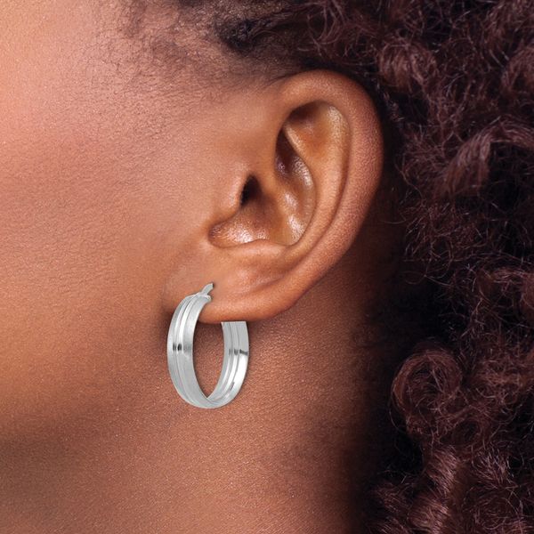 Leslie's 14K White Gold Polished and Satin Round Hoop Earrings - Image 3