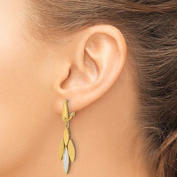 Leslie's 14K Two-tone Polish/Dia-cut Fancy Dangle Omega Earrings - Image 3