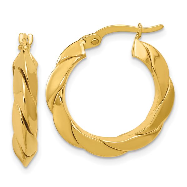 Leslie's 14K Polished and Grooved Fancy Hoop Earrings
