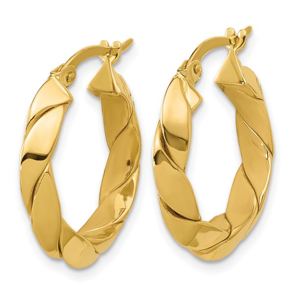 Leslie's 14K Polished and Grooved Fancy Hoop Earrings - Image 2