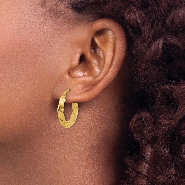Leslie's 14K Polished and Grooved Fancy Hoop Earrings - Image 3