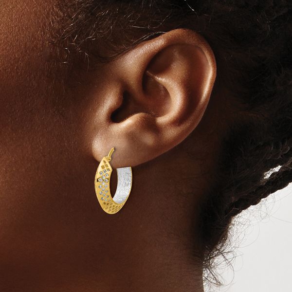 Leslie's 14K Two-tone Polished and Diamond-cut Hoop Earrings - Image 3