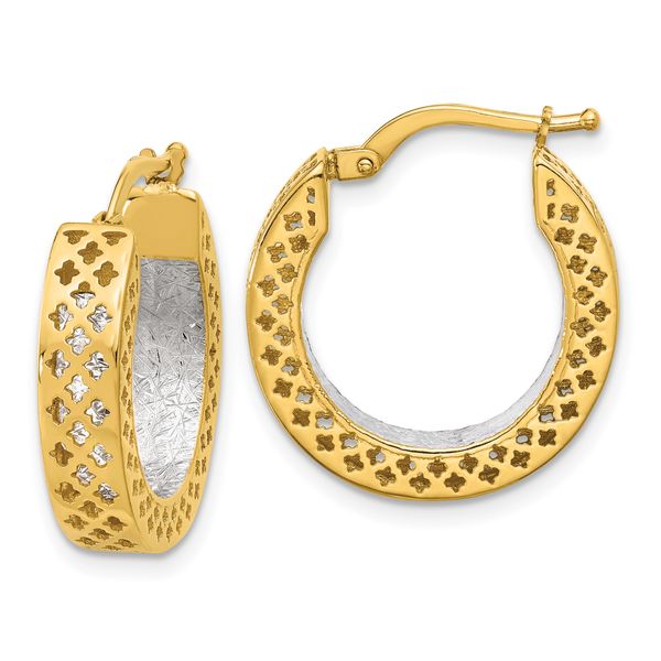 Leslie's 14K Two-tone Polished and Diamond-cut Hoop Earrings