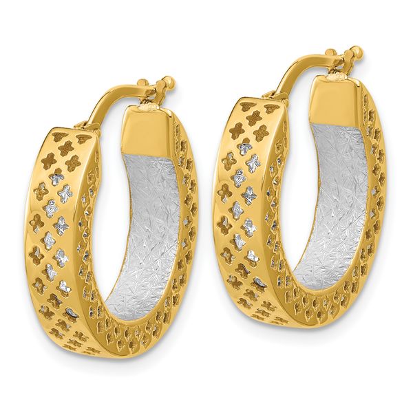 Leslie's 14K Two-tone Polished and Diamond-cut Hoop Earrings - Image 2