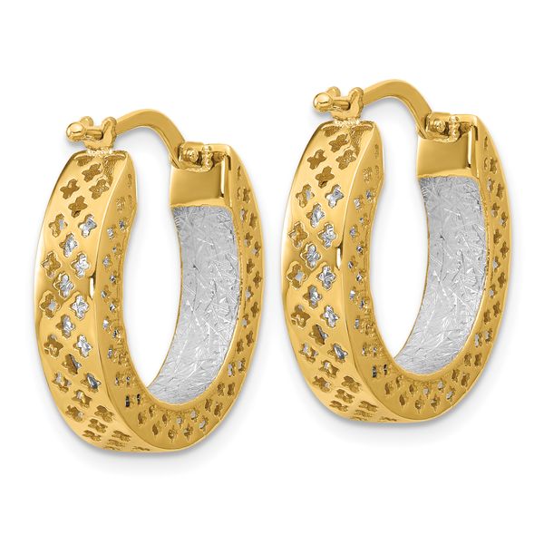 Leslie's 14K Two-tone Polished and Diamond-cut Hoop Earrings - Image 4