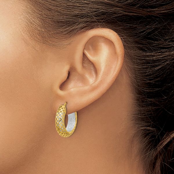 Leslie's 14K Two-tone Polished and Diamond-cut Hoop Earrings - Image 3