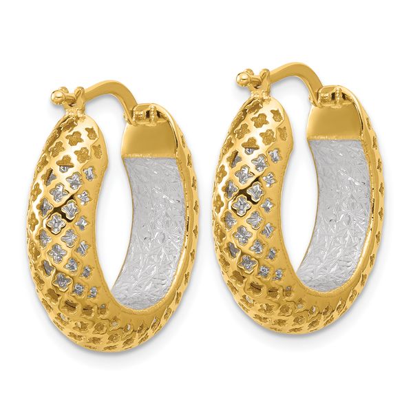Leslie's 14K Two-tone Polished and Diamond-cut Hoop Earrings - Image 4