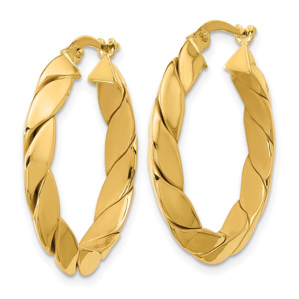 Leslie's 14K Polished and Grooved Fancy Hoop Earrings - Image 2