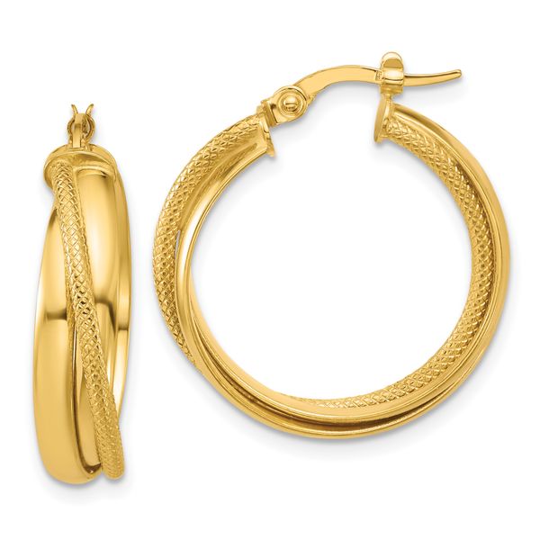 Leslie's 14K Polished and Textured Round Hoop Earrings