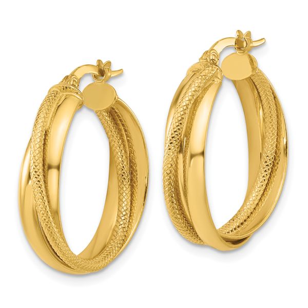 Leslie's 14K Polished and Textured Round Hoop Earrings - Image 2
