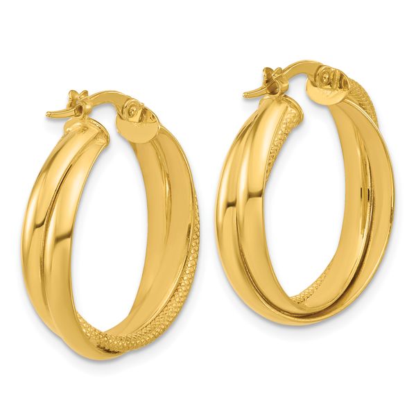 Leslie's 14K Polished and Textured Round Hoop Earrings - Image 4