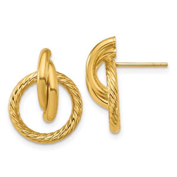 Leslie's 14K Polished and Twisted Circles Drop Post Earrings