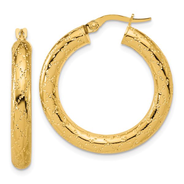 Leslie's 14K Polished Patterned Round Hoop Earrings