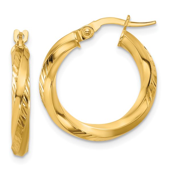 Leslie's 14K Polished and Diamond-cut Round Hoop Earrings