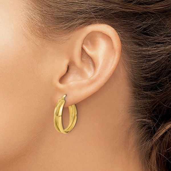 Leslie's 14K Polished and Diamond-cut Round Hoop Earrings - Image 3
