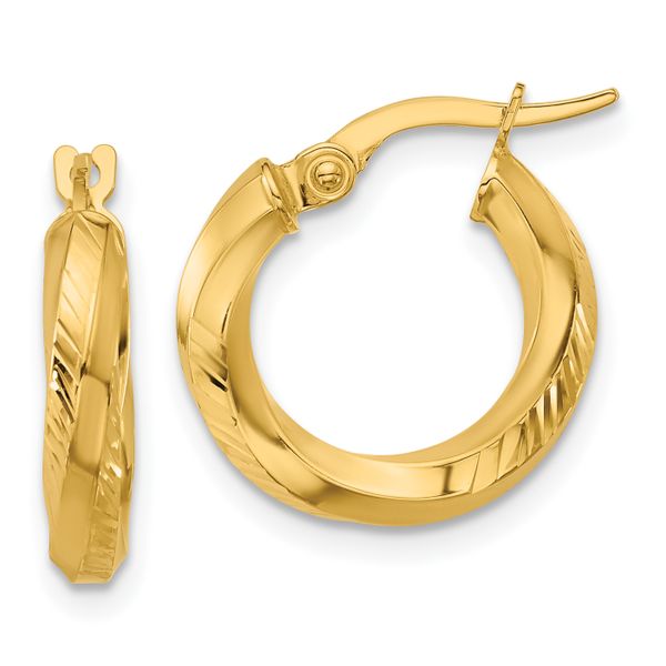 Leslie's 14K Polished and Diamond-cut Round Hoop Earrings