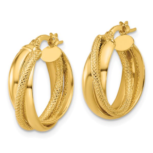 Leslie's 14K Polished and Textured Round Hoop Earrings - Image 2