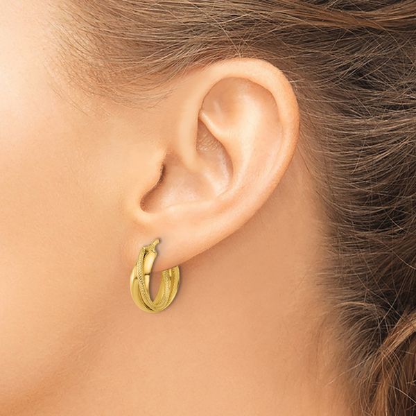 Leslie's 14K Polished and Textured Round Hoop Earrings - Image 3
