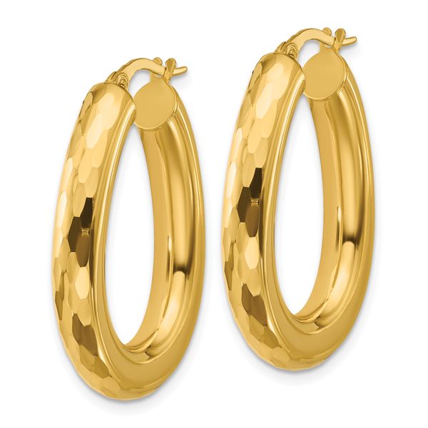 Leslie's 14K Polished and Diamond-cut Oval Hoop Earrings - Image 2