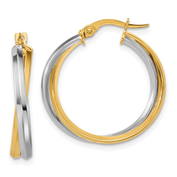 Leslie's 14K with Rhodium Polished Twist Round Hoop Earrings