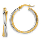 Leslie's 14K with Rhodium Polished Twist Round Hoop Earrings