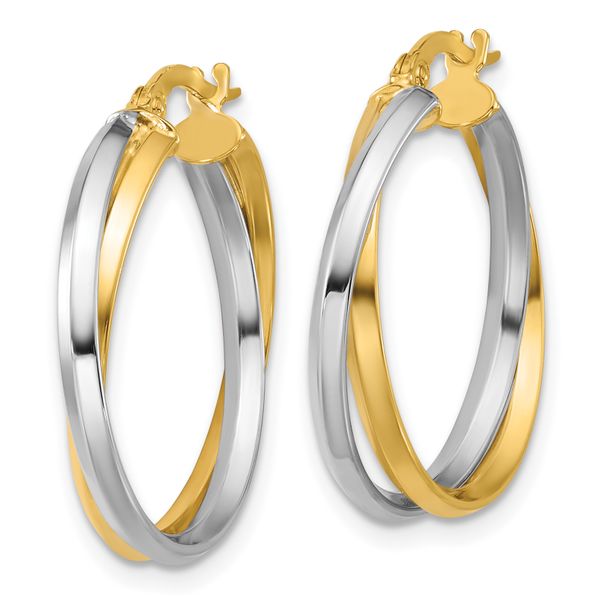 Leslie's 14K with Rhodium Polished Twist Round Hoop Earrings - Image 2