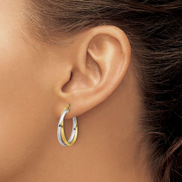 Leslie's 14K with Rhodium Polished Twist Round Hoop Earrings - Image 3