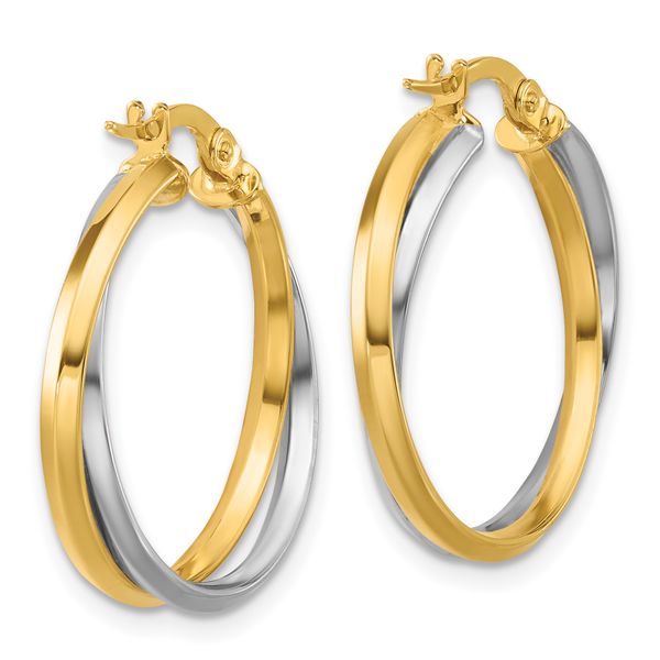 Leslie's 14K with Rhodium Polished Twist Round Hoop Earrings - Image 4