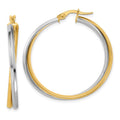 Leslie's 14K with Rhodium Polished Twist Round Hoop Earrings