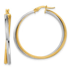 Leslie's 14K with Rhodium Polished Twist Round Hoop Earrings