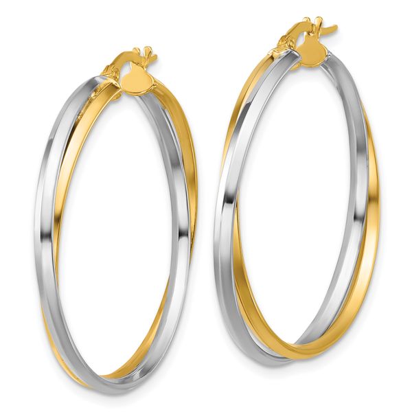 Leslie's 14K with Rhodium Polished Twist Round Hoop Earrings - Image 2