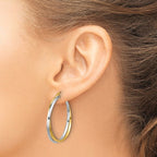 Leslie's 14K with Rhodium Polished Twist Round Hoop Earrings - Image 3