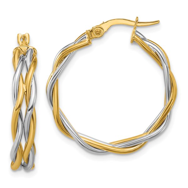 Leslie's 14K with Rhodium Polished Twisted Round Hoop Earrings