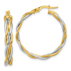 Leslie's 14K with Rhodium Polished Twisted Round Hoop Earrings