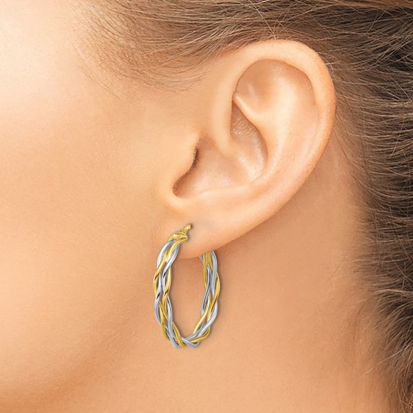 Leslie's 14K with Rhodium Polished Twisted Round Hoop Earrings - Image 3